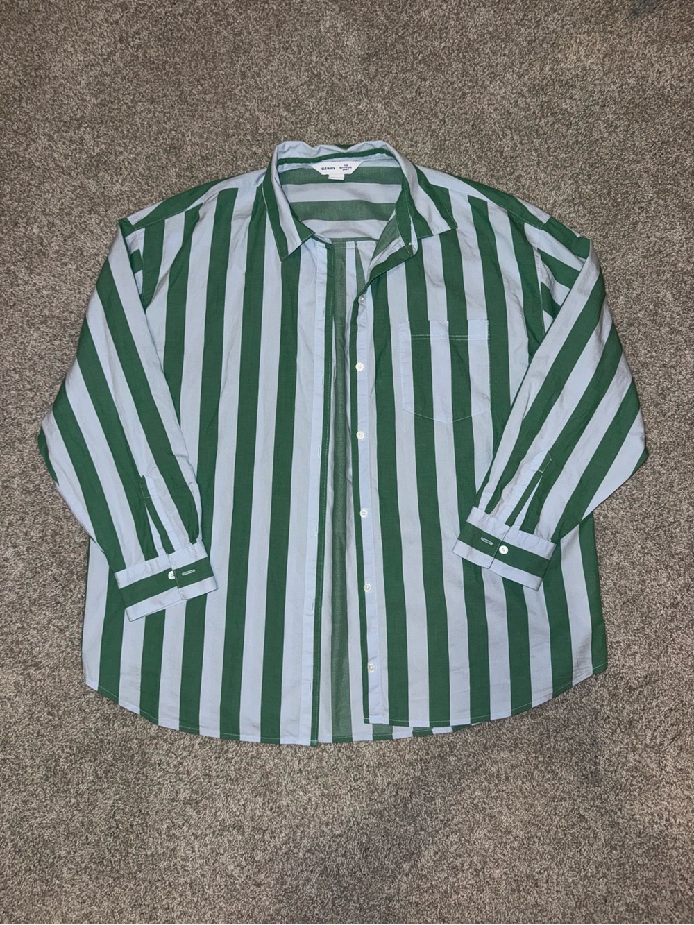 Old Navy Green and White Vertical Stripe Button-Down Shirt
